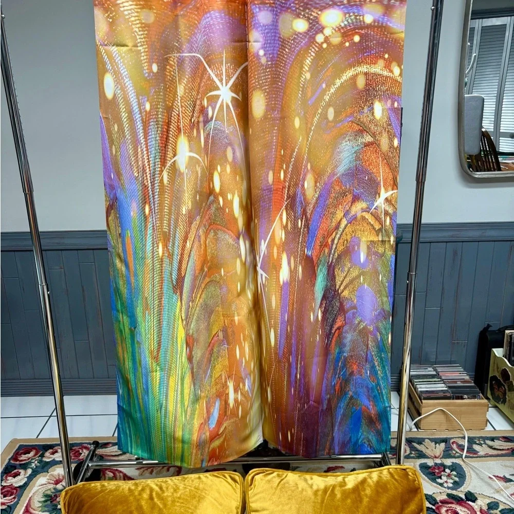 Wayfair Abstract Galaxy Curtain Panels Set Of 2, Semi Sheer Colorful Print